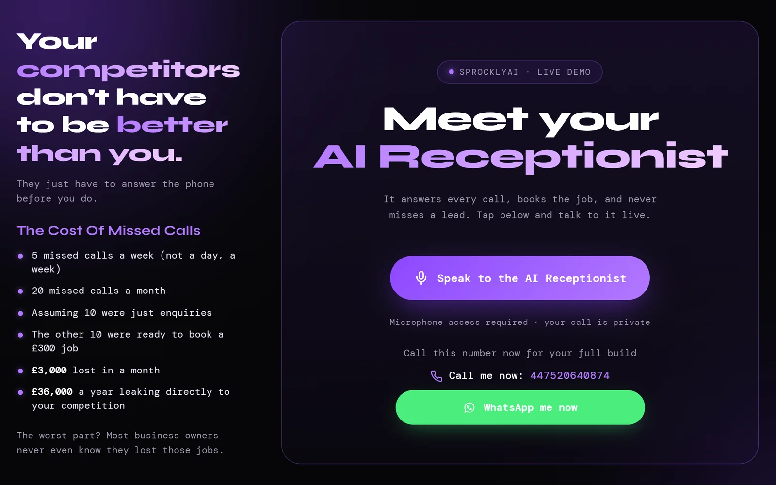AI Receptionist Demo, the live site